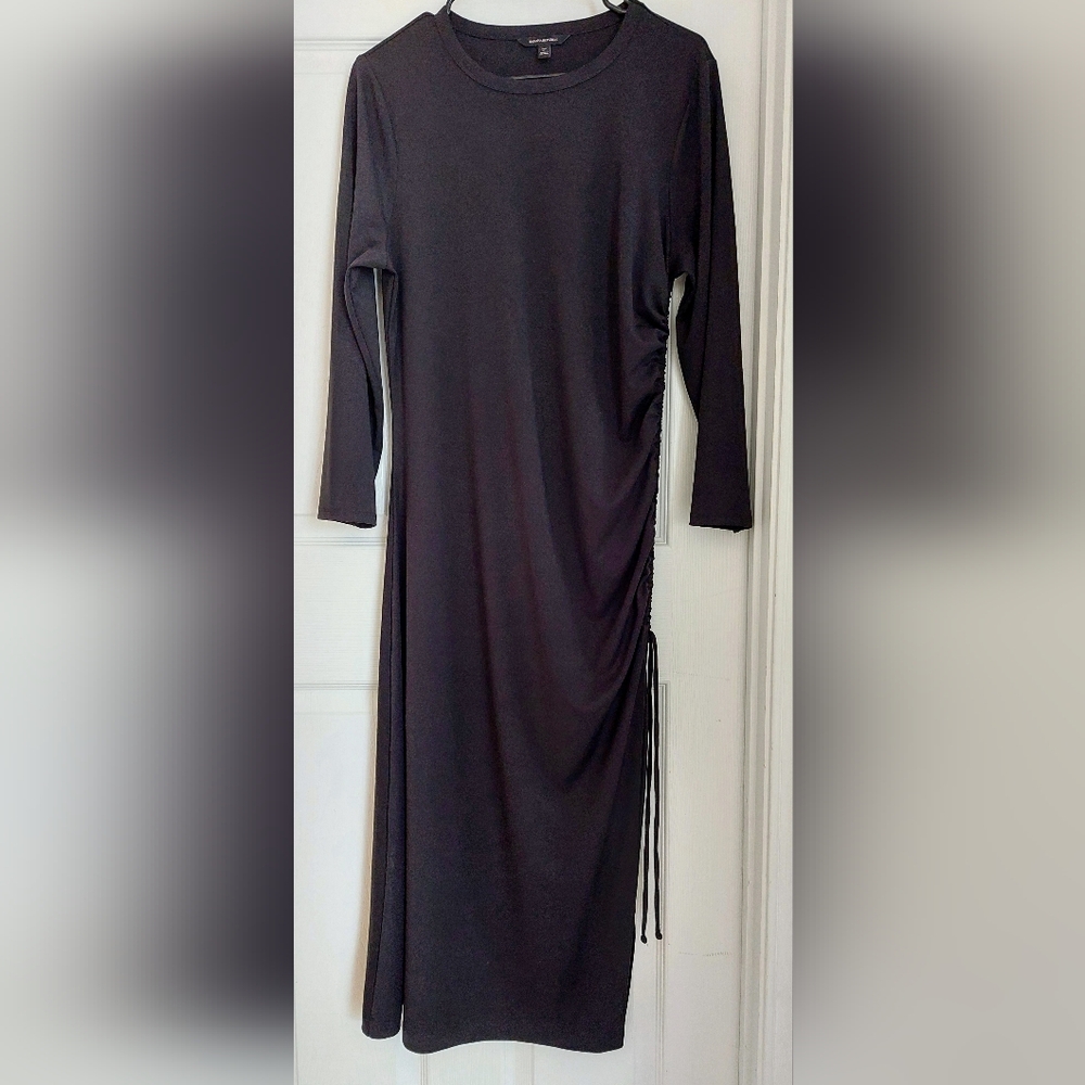 Banana Republic Black Ruched Long Sleeve Midi Dress